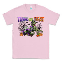 Bubblegum Pink trick or treat with monster truck and t rex Classic Tee - CowGirlArtShop