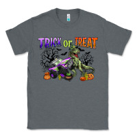 Charcoal Heather trick or treat with monster truck and t rex Classic Tee - CowGirlArtShop