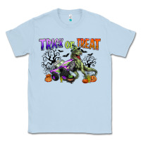 Dusty Blue trick or treat with monster truck and t rex Classic Tee - CowGirlArtShop