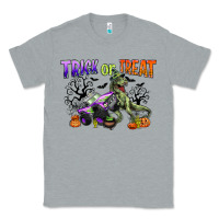 Heather Grey trick or treat with monster truck and t rex Classic Tee - CowGirlArtShop