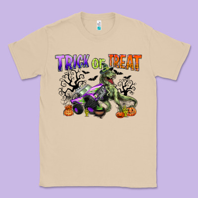 Trick Or Treat With Monster Truck And T Rex Classic Tee Designed By Cowgirlartshop