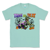 Seafoam trick or treat with monster truck and t rex Classic Tee - CowGirlArtShop