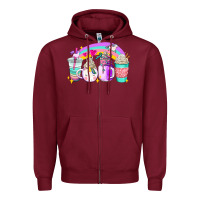 Burgundy unicorn coffee cups Zipper Hoodie - AdoDesignShop