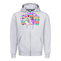 Heather Grey unicorn coffee cups Zipper Hoodie - AdoDesignShop