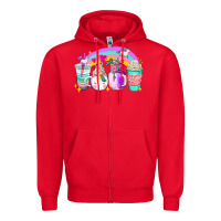 Red unicorn coffee cups Zipper Hoodie - AdoDesignShop