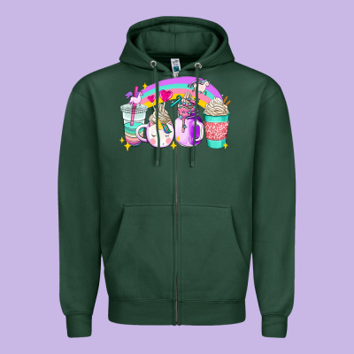 Unicorn Coffee Cups Zipper Hoodie Designed By Adodesignshop