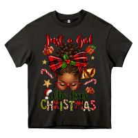 Asphalt just a girl who loves christmas afro messy bun Heavy Core Tee - texasbilliewilder