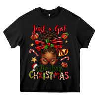 Black just a girl who loves christmas afro messy bun Heavy Core Tee - texasbilliewilder