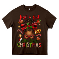 Chocolate Brown just a girl who loves christmas afro messy bun Heavy Core Tee - texasbilliewilder