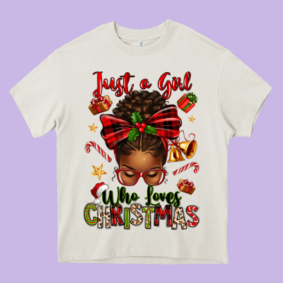 Just A Girl Who Loves Christmas Afro Messy Bun Heavy Core Tee Designed By Texasbilliewilder