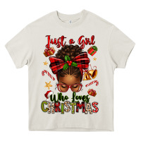 Cream just a girl who loves christmas afro messy bun Heavy Core Tee - texasbilliewilder