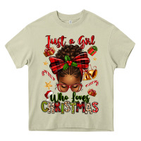 Mossy just a girl who loves christmas afro messy bun Heavy Core Tee - texasbilliewilder