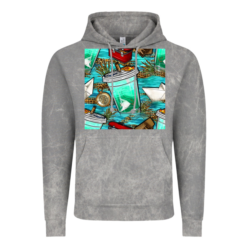 Fish Coffee Cups And Reeds With Paper Boat And Leopard Lake Seamless P Vintage Hoodie by BundleAndBundleShop | Teevron