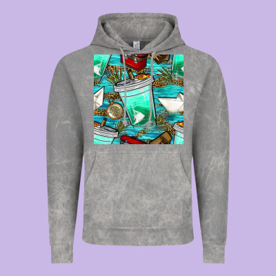 Fish Coffee Cups And Reeds With Paper Boat And Leopard Lake Seamless P Vintage Hoodie Designed By Bundleandbundleshop