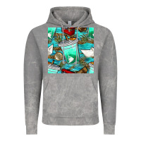 Cloud Rock fish coffee cups and reeds with paper boat and leopard lake seamless p Vintage Hoodie - BundleAndBundleShop