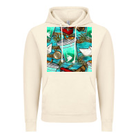 Vintage Artic fish coffee cups and reeds with paper boat and leopard lake seamless p Vintage Hoodie - BundleAndBundleShop