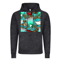 Vintage Black fish coffee cups and reeds with paper boat and leopard lake seamless p Vintage Hoodie - BundleAndBundleShop