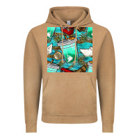 Vintage Camel fish coffee cups and reeds with paper boat and leopard lake seamless p Vintage Hoodie - BundleAndBundleShop