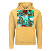 Vintage Mustard fish coffee cups and reeds with paper boat and leopard lake seamless p Vintage Hoodie - BundleAndBundleShop