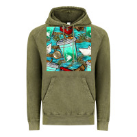 Vintage Olive fish coffee cups and reeds with paper boat and leopard lake seamless p Vintage Hoodie - BundleAndBundleShop