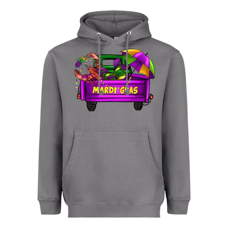 Mardi Grass Umbrella With Truck Heavyweight Hoodie by AdoDesignShop | Teevron