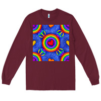 Burgundy Pride lgbtq hearts and peace symbol seamless patte Long Sleeve Tee - BundleAndBundleShop