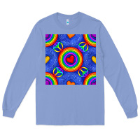Colony Blue Pride lgbtq hearts and peace symbol seamless patte Long Sleeve Tee - BundleAndBundleShop