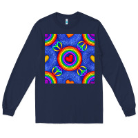 Navy Pride lgbtq hearts and peace symbol seamless patte Long Sleeve Tee - BundleAndBundleShop