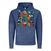 Vintage Denim christmas ho ho ho with coffee cups and ornaments with plaid seamless  Vintage Hoodie - BundleAndBundleShop