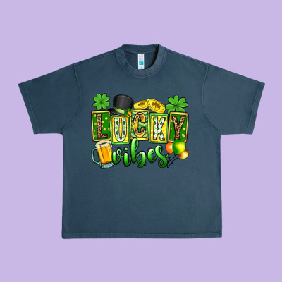 St. Patrick's Lucky Vibes Urban Heavy Tee Designed By Oliviacreatesart