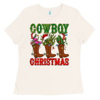 Bone cowboy christmas boots cactus Ladies Tee - CowGirlArtShop