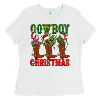 Cowboy Christmas Boots Cactus Ladies Tee | Teevron