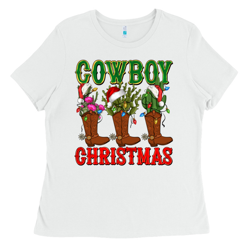 Cowboy Christmas Boots Cactus Ladies Tee by CowGirlArtShop | Teevron