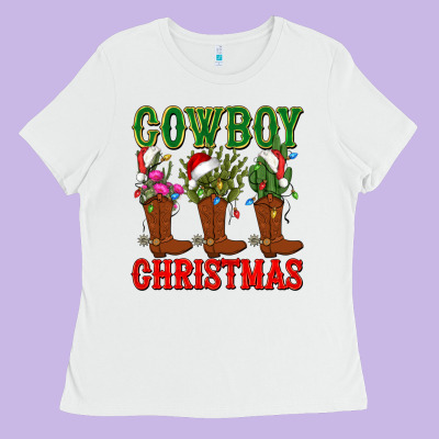 Cowboy Christmas Boots Cactus Ladies Tee Designed By Cowgirlartshop