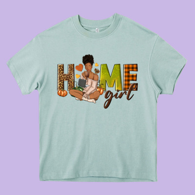 Home Girl Fall Afro Girl Heavy Core Tee Designed By Nancycooperartshop