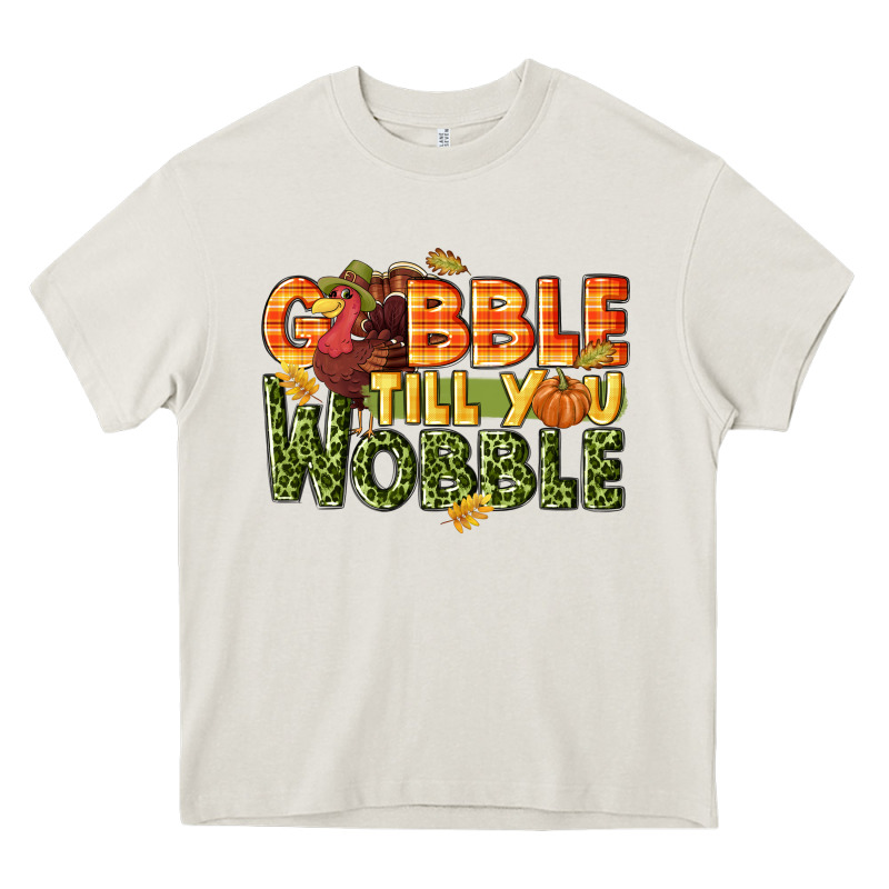Gobble Till You Wobble Turkey Thanksgiving Heavy Core Tee by NancyCooperArtShop | Teevron