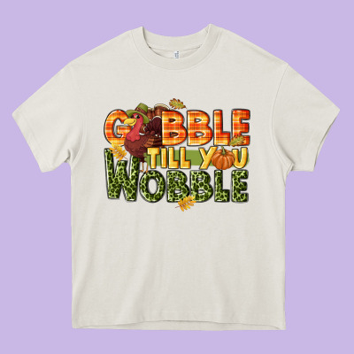 Gobble Till You Wobble Turkey Thanksgiving Heavy Core Tee Designed By Nancycooperartshop