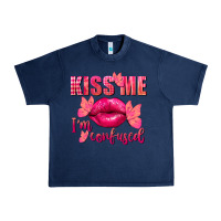 Navy Kiss me i'm so confused Valentine's Day Urban Heavy Tee - FaDigitalArtStudio