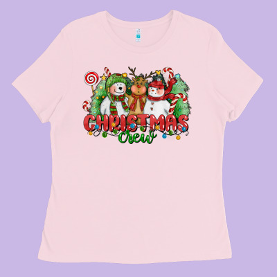 Christmas Crew Polar Bear Reindeer And Snowman Ladies Tee Designed By Cowgirlartshop