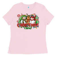 Bubblegum Pink christmas crew polar bear reindeer and snowman Ladies Tee - CowGirlArtShop