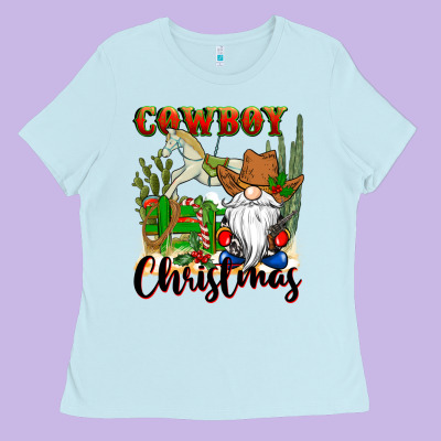 Cowboy Christmas Gnome Ladies Tee Designed By Cowgirlartshop