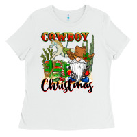 White cowboy christmas gnome Ladies Tee - CowGirlArtShop