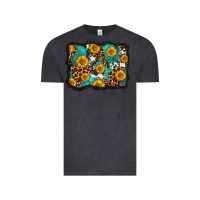 Vintage Black cowhide leopard turquoise sunflowers pattern olivia Vintage Tee - OliviaCreatesArt