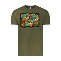 Vintage Olive cowhide leopard turquoise sunflowers pattern olivia Vintage Tee - OliviaCreatesArt