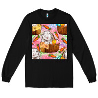 Black Easter Bunny With Hamper Seamless Pattern Long Sleeve Tee - BundleAndBundleShop