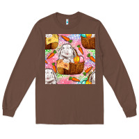 Chestnut Easter Bunny With Hamper Seamless Pattern Long Sleeve Tee - BundleAndBundleShop