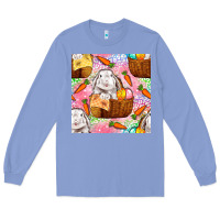 Colony Blue Easter Bunny With Hamper Seamless Pattern Long Sleeve Tee - BundleAndBundleShop