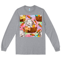 Heather Grey Easter Bunny With Hamper Seamless Pattern Long Sleeve Tee - BundleAndBundleShop