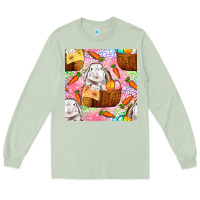 Matcha Easter Bunny With Hamper Seamless Pattern Long Sleeve Tee - BundleAndBundleShop