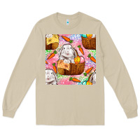 Mushroom Easter Bunny With Hamper Seamless Pattern Long Sleeve Tee - BundleAndBundleShop